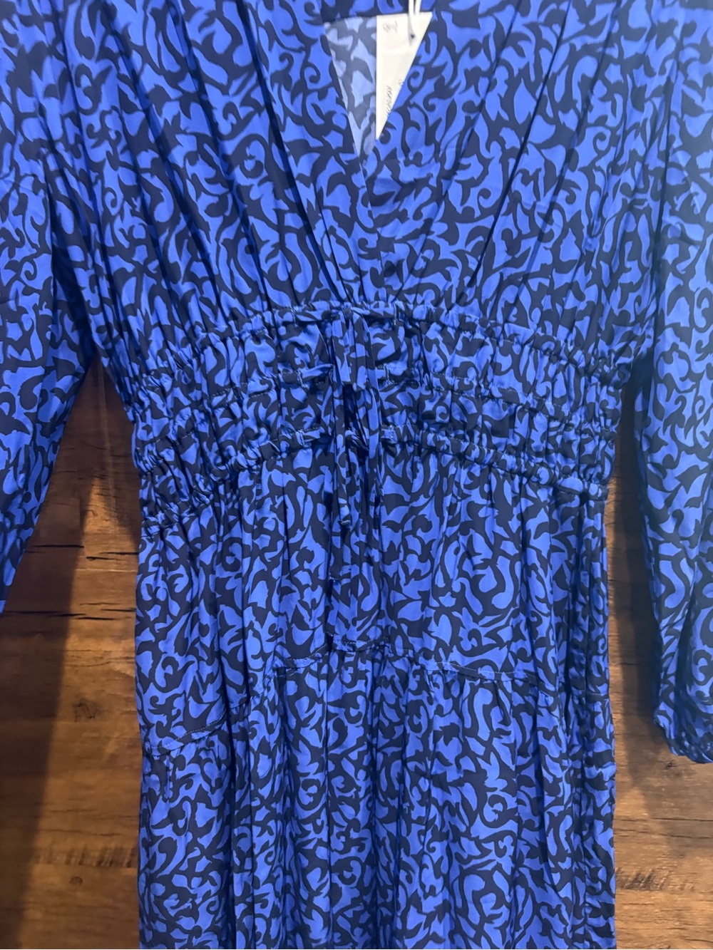 Derek Lam Blue and Black Printed V-Neck Mini Dress - Picture 7 of 11